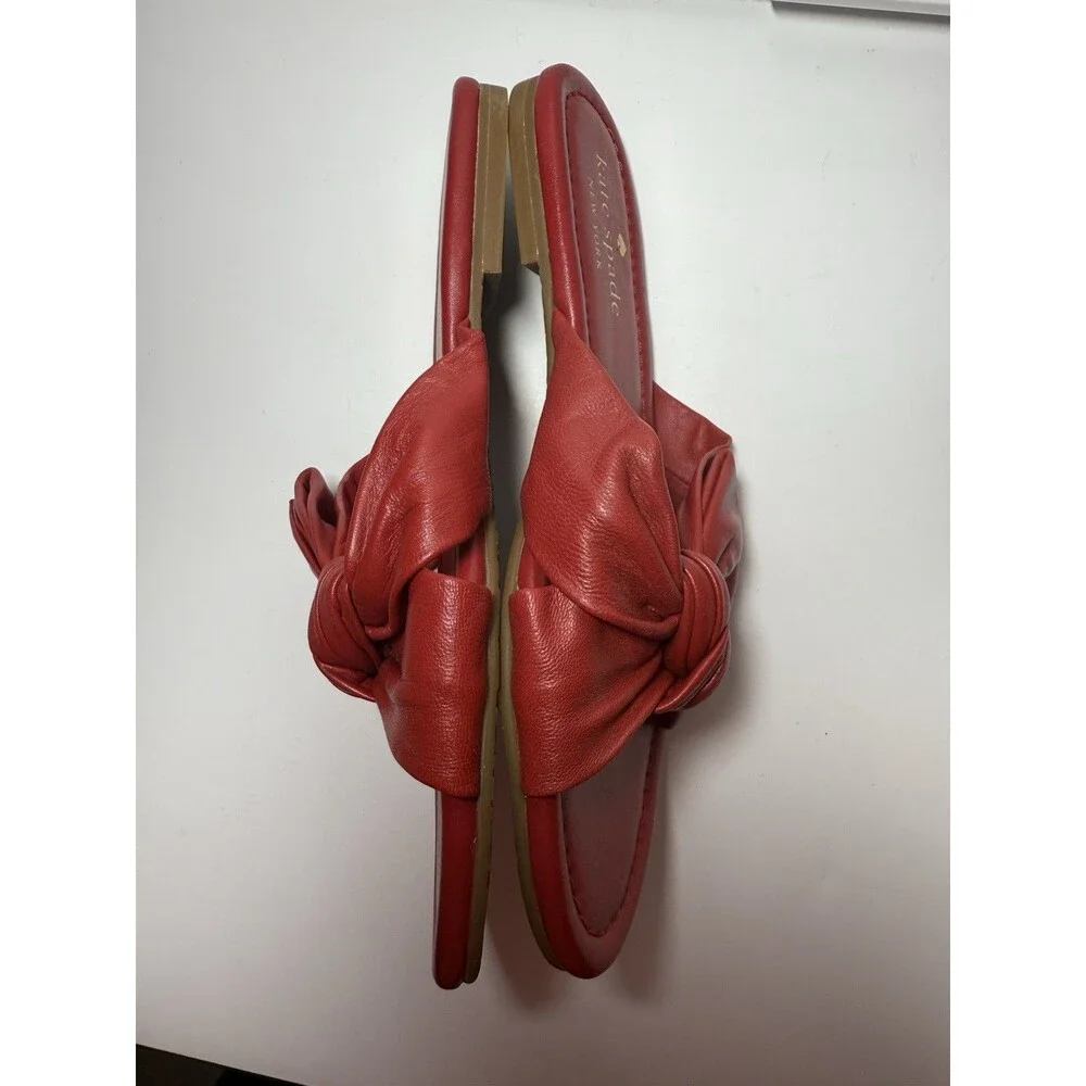 Kate Spade Marcella Leather Knotted Slip On Sandal In Red Sz 6 New